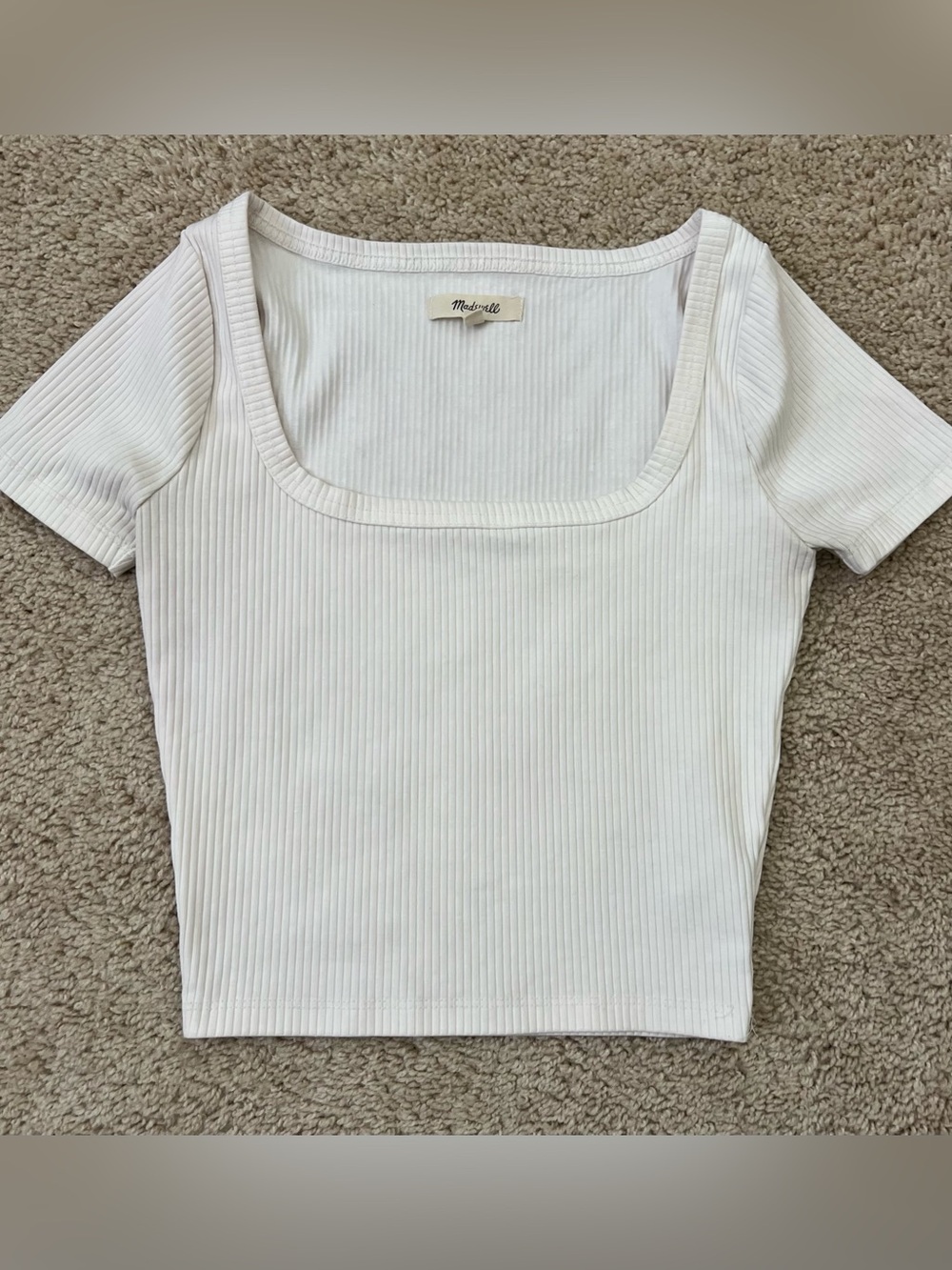 Madewell XS Ribbed Crop Top Short Sleeve T-Short White